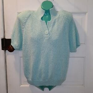 1990s blue sweater should pads vintage y2k